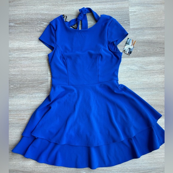 NWT. B DARLIN Womens Blue Low Back Tie Mini A-Line Dress. Juniors 11/12 - Picture 3 of 6
